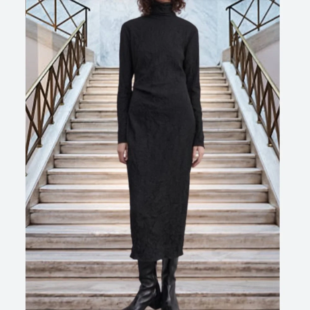 Zara Crinkle Midi High Neck Dress - Picture 3 of 14